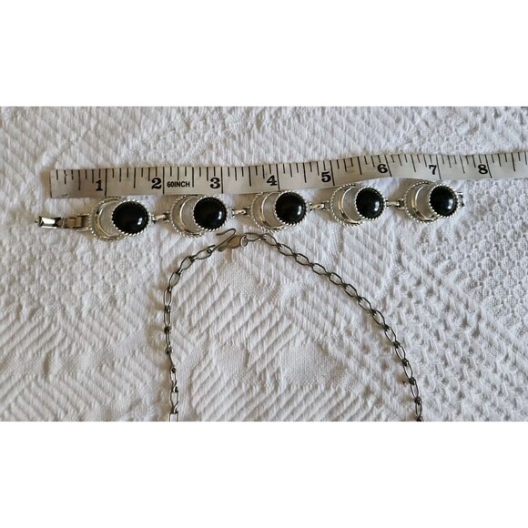 Vintage Sarah Coventry Silver Tone Metal And Black Cabochon Matching Set EUC - Picture 2 of 5